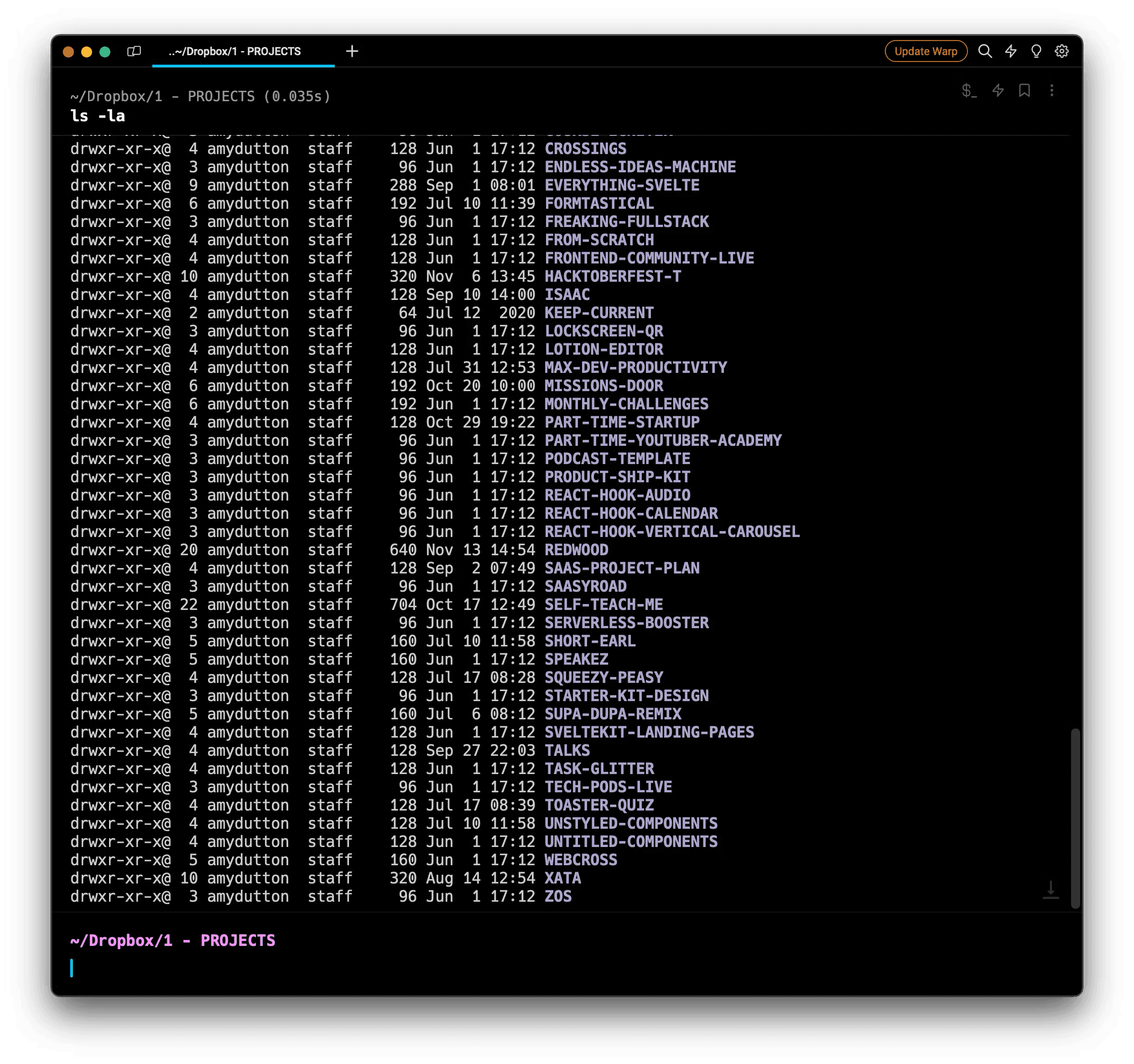 File listing with the Terminal, include hidden files